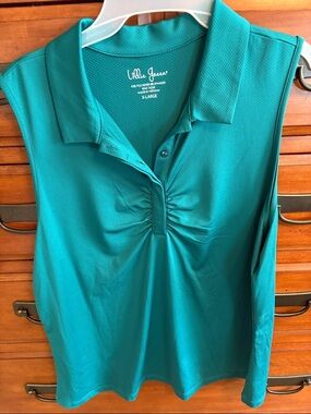 Lillie Green Teal Sleeveless Polo Tank with Ruched Front - X-Large